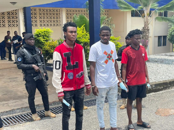 The three suspects paraded at the regional police command