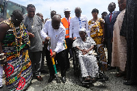 President Akufo-Addo cutting sod for the construction of the  Obetsebi-Lamptey interchange