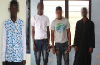 Dennis Boakye (left) and three suspects in the lotto agent murder (right)