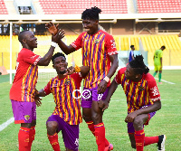 Hearts of Oak players celebrate after scoring in the GPL