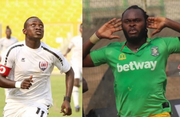 Inter Allies striker Victorien Adebayor and Aduana's Yahaya Mohammed