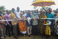 George Mireku Duker joined by elders of the community to cut the sod