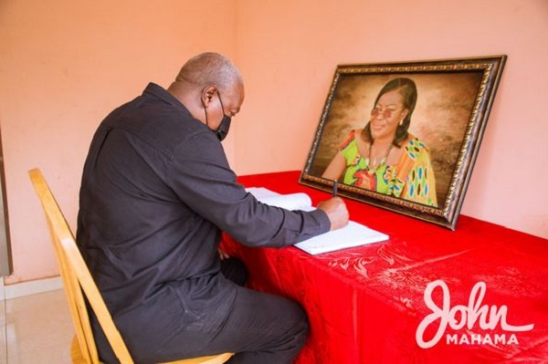 Former president Mahama signs book of condolence for the late NDC stalwart