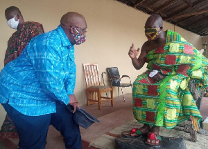 Joe Ghartey speaking to one of the Eastern Regional Chiefs he paid homage to