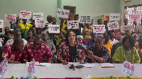 Betty Krosbi Mensah addressing the press conference on Wednesday