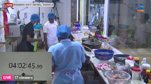 Chef Falilatu (in sky blue) with her two assistants