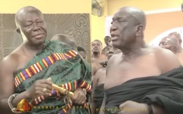 Otumfuo Osei Tutu II (left) having a 'showdown'wiht Kwaprahene Baffour Adugyemfu Kumani