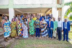 Group photo of members of the regional house of chiefs and Dr. Adutwum (sixth from right)