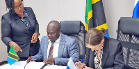 Works and Transport official Biseko Chiganga and Russian Civil Aviation rep Golenkova Veronika