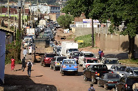 Heavy traffic jam along Kampala