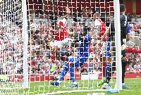 Daniel Amartey attempts to stop Gabriel Jesus from scoring