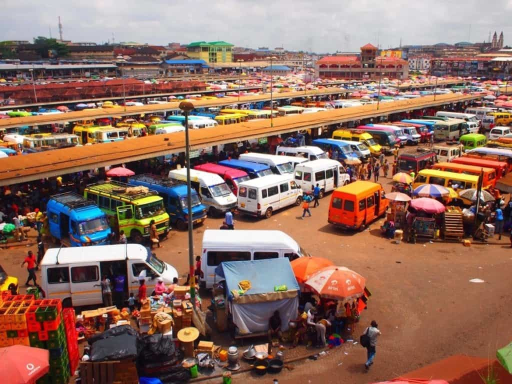 Aerial shot of a lorry terminal