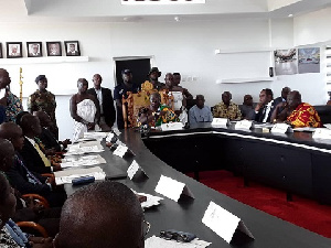 Otumfuo Osei Tutu II, the Chancellor of KNUST, speaking during the meeting in Kumasi yesterday