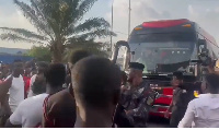 The Black Stars bus struggled to enter the stadium