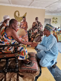 Omanhene of Agogo Nana Akuoko Sarpong (left) with ZoDF CEO Dr. Arafat Sulemana Abdulai