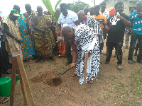 Ebusuapanyin Kweku Okanta cutting sod for the construction of an ultra-modern ICT centre