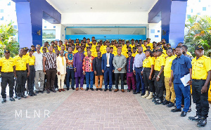 George Mireku Duker and Kwabena Okyere Darko in a group photo with the wardens