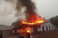 Some angry Salaga youth set the NPP headquarters ablaze on Tuesday evening