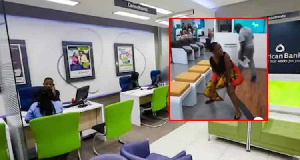 The woman urinated publicly at the banking hall