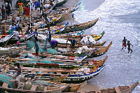 Sea shore with fishing boats