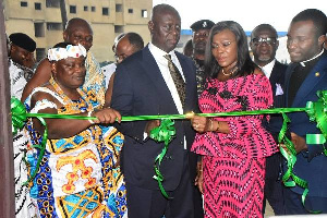 Justice KwasiAnin-Yeboah assisted by Nii Dr Ayi-Bonte II (left) and Mrs Elizabeth Sackey