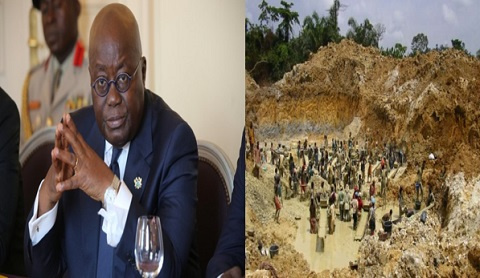 President Nana Akufo-Addo and a galamsey site