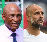 Kotoko manager, Prosper Ogum and  Man City manager, Pep Guardiola