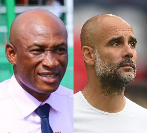 Kotoko manager, Prosper Ogum and  Man City manager, Pep Guardiola