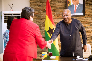 Former president John Mahama with American Ambassador to Ghana, HE Virginia E. Palmer