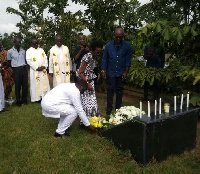 Family of late J.B. Danquah-Adu laying wreath at his tomb