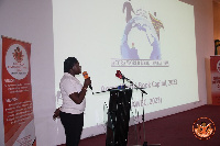 An organizer giving a speech