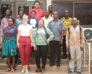 Professor Dr. Steffen Abele, Professor of Rural Economics, Dr. Amos T. Kabo-bah with some students