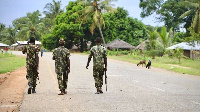 Soldiers from the Mozambican army patrol the streets in Mocimboa da Praia