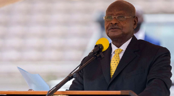 President Yoweri Museveni gives a speech at the Kololo Independence Grounds in Kampala, Uganda