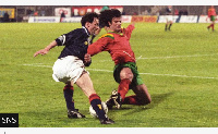 Pat Nevin and Scotland lost heavily in Lisbon in 1993