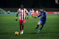 Alfred Mensah in action for KF Skenderbue