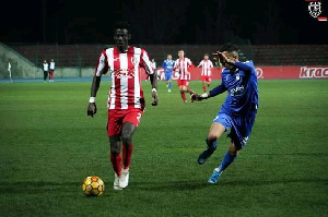 Alfred Mensah in action for KF Skenderbue