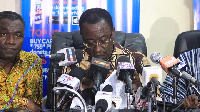 Dr Owusu Afriyie Akoto speaking to the press