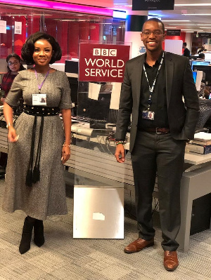 Serwaa Amihere [L] with a BBC journalist