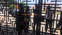 Members of the Economic Freedom Fighters stranded at the main gate of Parliament