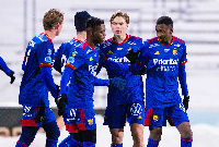 Sandvikens IF players celebrate a goal