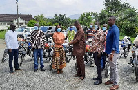 Hon Abena Osei Asare donating the bikes to the regional executives