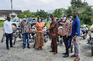 Hon Abena Osei Asare donating the bikes to the regional executives