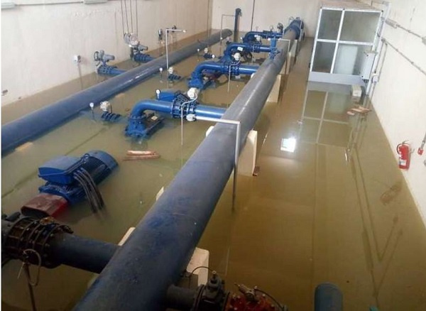 Flooded treatment plant in Oda