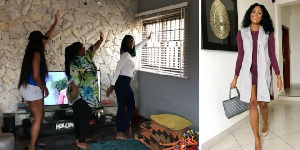 Yvonne Nelson (L), Belinda (M) and Regina (R) displaying their dance skills