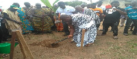 Ebusuapanyin Kweku Okanta cutting sod for the construction of  Ultra-Modern ICT lab