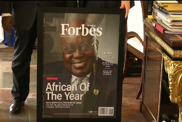 Picture frame of Forbes Africa magazine presented to Akufo-Addo