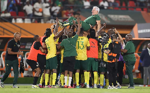 Hugo Broos was celebrated by his players after winning bronze