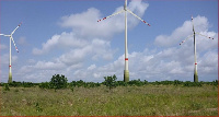 Photomontage of three wind turbines at Konikablo