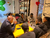 Samuel Okudzeto Ablakwa is seen interacting with some of the students in Romania